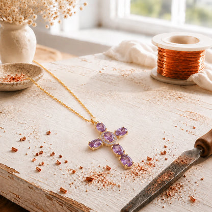 Aviora's Cross Copper Zircon-laid Pendant with Chain