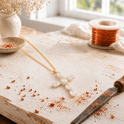 Aviora's Cross Copper Zircon-laid Pendant with Chain