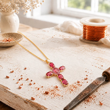 Aviora's Cross Copper Zircon-laid Pendant with Chain