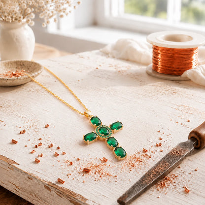 Aviora's Cross Copper Zircon-laid Pendant with Chain