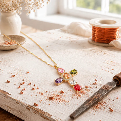Aviora's Cross Copper Zircon-laid Pendant with Chain