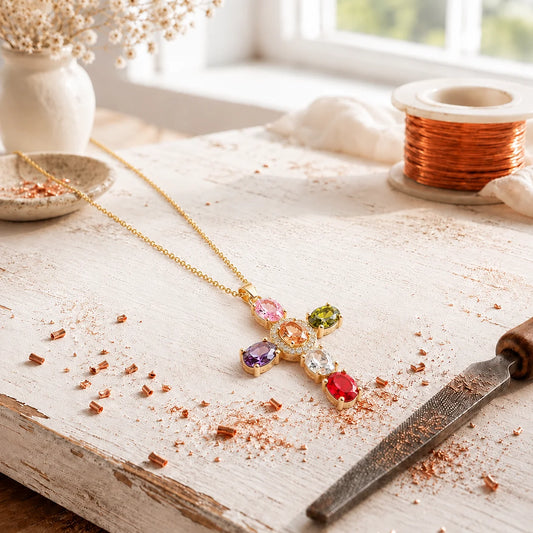 Aviora's Cross Copper Zircon-laid Pendant with Chain